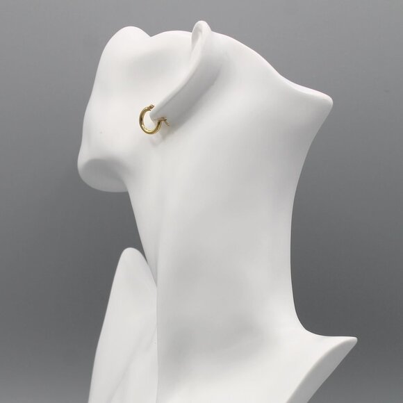 Jewelry earrings hoop hoops 10mm wide thin yellow gold tone small elegant new - Picture 8 of 9